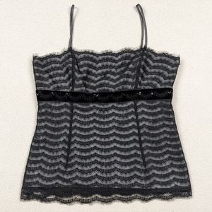 Ann Taylor Chantilly Lace Beaded Spaghetti Strap Cami Top Women's Size 10 Black